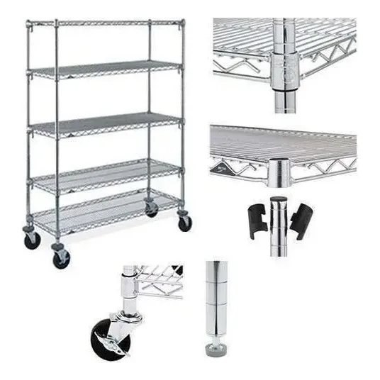 Estante Aço Cromado 5 Prateleiras Rack Organizadora C/ Rodas Cor Prateado Foto 1