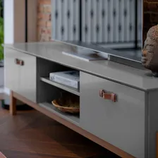 Estante Bancada Prateleira Suporte Rack Sala Sonetto Vivare Cinza Para Tv Foto mini 2