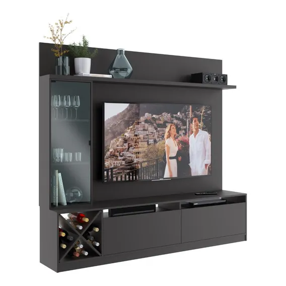 Estante Home Para Tv Até 50 Polegadas 1 Porta De Vidro Wt Cor Grafite Foto 1