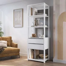 Estante Livreiro 4 Prateleiras E 2 Gavetas Branco 60x45x183c Foto mini 2