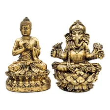 Estátua Buda + Estátua Ganesha Flor Lotus Dourado 15cm 081 Foto mini 1