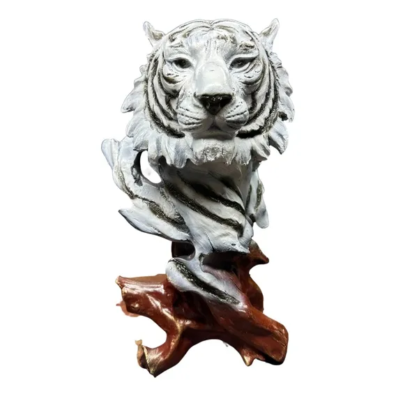 Estátua Busto Tigre - Decoração Resina Cor Dourado Foto 1