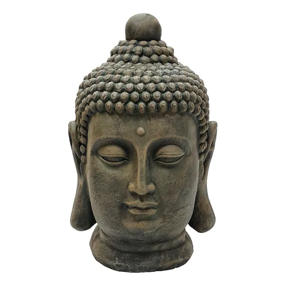 Estátua Cabeça De Buda M Em Cimento Alt:44cm X Larg:26cm Cor Verde Old Stone Foto 1