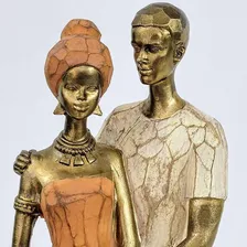 Estátua Casal Africano 30cm Resina Decoração Inigual Foto mini 3