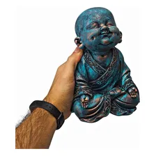 Estatua Chines Buda Sorridente Menino Prosperidade Casa Zen Cor Verde Foto mini 3