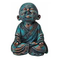 Estatua Chines Buda Sorridente Menino Prosperidade Casa Zen Cor Verde Foto mini 1