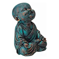 Estatua Chines Buda Sorridente Menino Prosperidade Casa Zen Cor Verde Foto mini 4