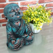 Estatua Chines Buda Sorridente Menino Prosperidade Casa Zen Cor Verde Foto mini 2