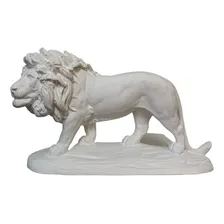 Estátua Escultura Animal Branca De Leão Andando 28 Cm Luxo Foto mini 1