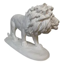 Estátua Escultura Animal Branca De Leão Andando 28 Cm Luxo Foto mini 4
