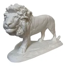 Estátua Escultura Animal Branca De Leão Andando 28 Cm Luxo Foto mini 3