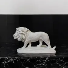 Estátua Escultura Animal Branca De Leão Andando 28 Cm Luxo Foto mini 2