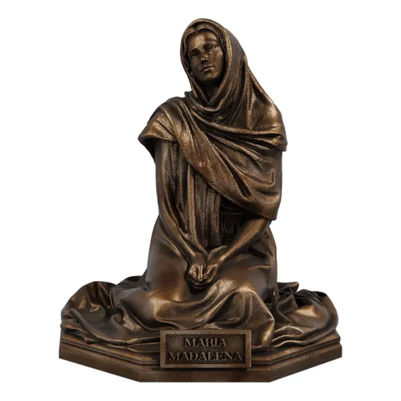 Estátua Figura Religiosa Imagem Maria Madalena Cor Cor Cobre Antigo Foto 1