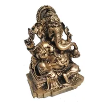 Estátua Ganesha Com Base Decoração Enfeite Em Resina Cor Dourado Foto mini 2