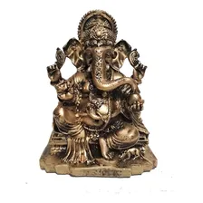 Estátua Ganesha Com Base Decoração Enfeite Em Resina Cor Dourado Foto mini 1