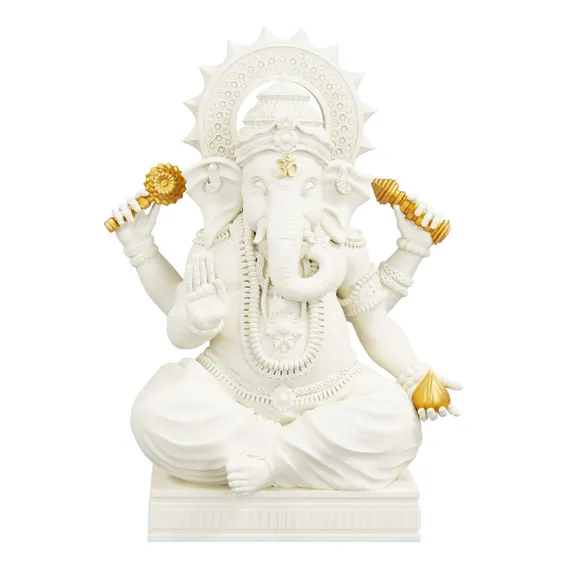 Estátua Ganesha Deus Hindu - Vighnaharta Cor Cor Mármore Dourado Foto 1