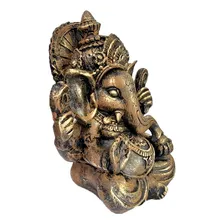 Estatua Ganesha Resina 19cm Marrom Prosperidade E Sabedoria Foto mini 3