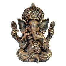 Estatua Ganesha Resina 19cm Marrom Prosperidade E Sabedoria Foto mini 1