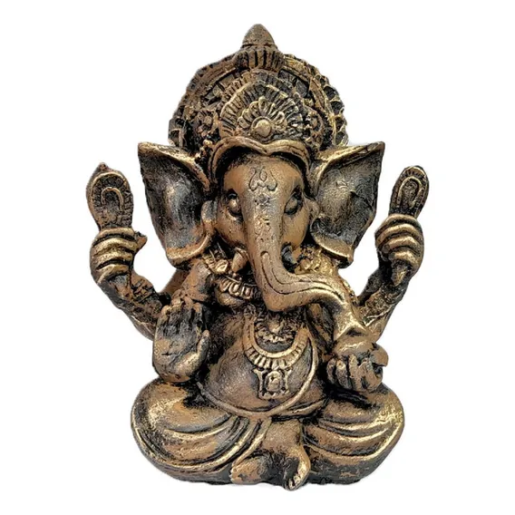 Estatua Ganesha Resina 19cm Marrom Prosperidade E Sabedoria Foto 1