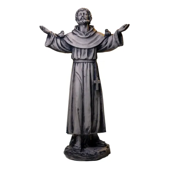 Estatua Imagem Santo São Francisco 60cm Em Resina Mármore Cor Branco Foto 1