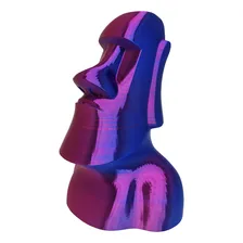 Estátua Moai Decoração 3d Bicolor Azul E Lilás Enfeite Luxo Foto mini 1