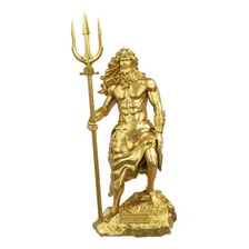 Estátua Poseidon Netuno - Deus Grego Estatueta Escultura Cor Cor Ouro Foto  mini 1