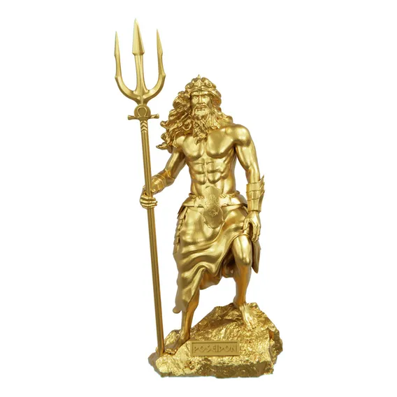 Estátua Poseidon Netuno - Deus Grego Estatueta Escultura Cor Cor Ouro Foto 1