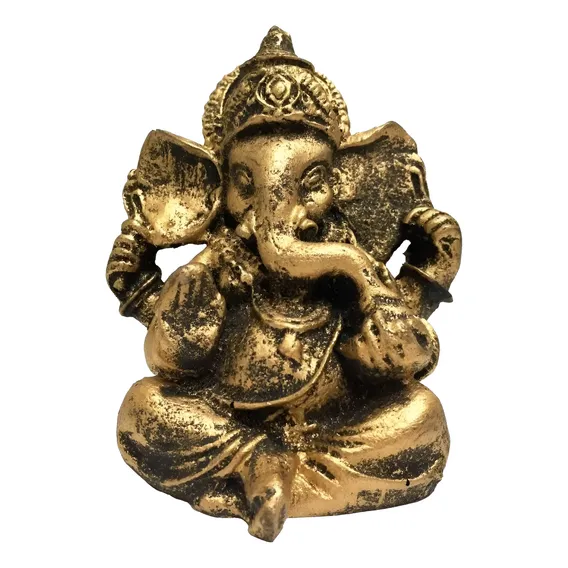 Estátua Resina Ganesha Deus Hindu Dourado Pequena 9,5cm Foto 1