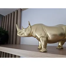 Estátua Rinoceronte De Resina Decorativa Moderna Cor Dourado Foto mini 3
