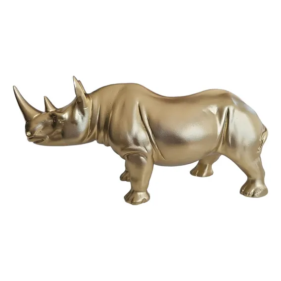 Estátua Rinoceronte De Resina Decorativa Moderna Cor Dourado Foto 1