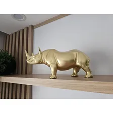 Estátua Rinoceronte De Resina Decorativa Moderna Cor Dourado Foto mini 2