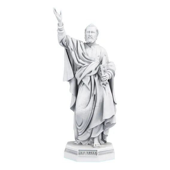 Estátua São Pedro Apóstolo Estatueta Imagem Católica Cor Cor Mármore Foto 1