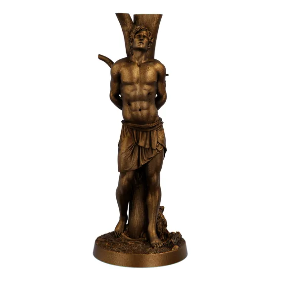 Estátua São Sebastião Estatueta Imagem Católica Cor Co Cobre Antigo Foto 1