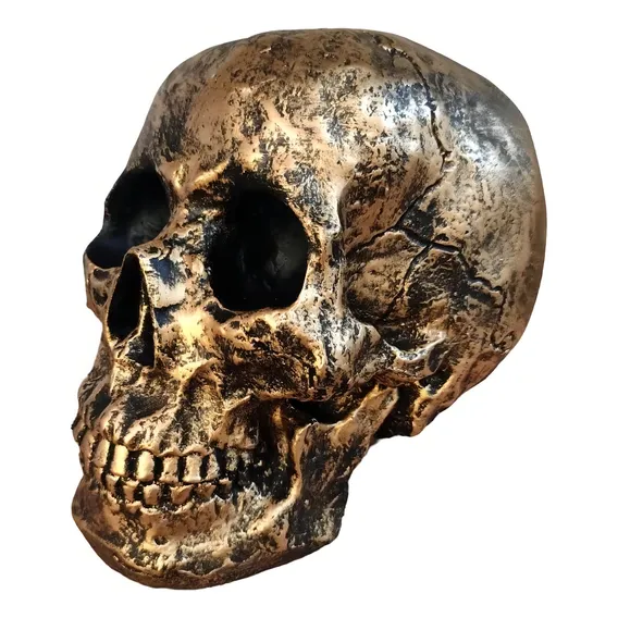 Estatueta Cranio Grande Decorativo Em Resina Dourado Foto 1