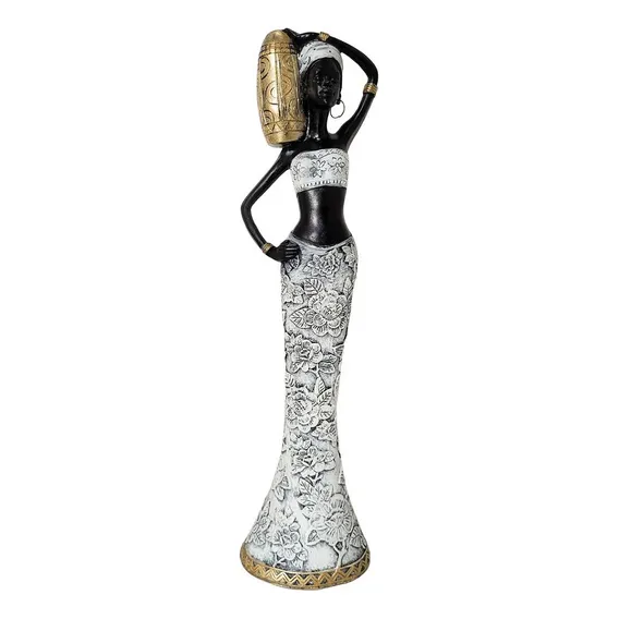 Estatueta Decorativa Africana Com Vaso No Ombro Luxo 38cm Foto 1