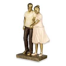 Estatueta Decorativa Vovó E Vovô De Resina Dourada Foto  mini 1