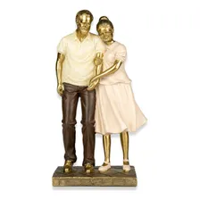 Estatueta Decorativa Vovó E Vovô De Resina Dourada Foto mini  3