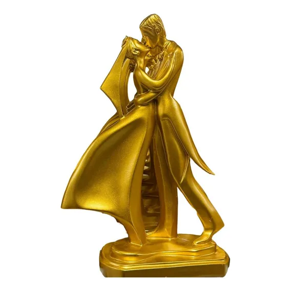 Estatueta Em Cerâmica Dourada Casal Dançando Enfeite Casa Cor Dourado Foto 1