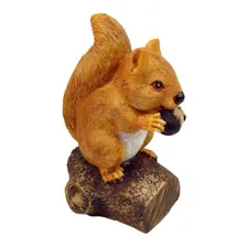 Estatueta Esquilo No Tronco Decoração Jardim Enfeite Resina Cor Marrom Foto mini 1