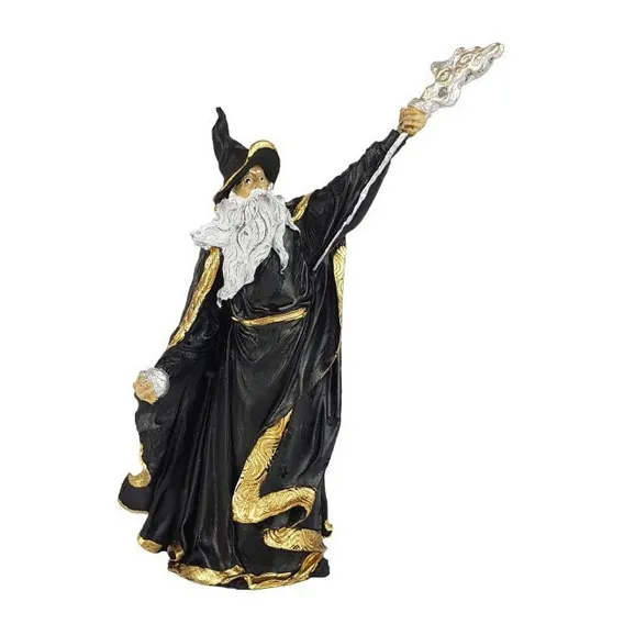Estatueta Mago Merlin Grande Com Cajado Em Resina Cor Decorado Foto 1