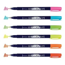 Estojo 06 Cores Neon Caneta Brush Pen Fudenosuke Tombow Foto mini 4