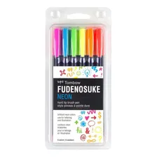 Estojo 06 Cores Neon Caneta Brush Pen Fudenosuke Tombow Foto mini 3