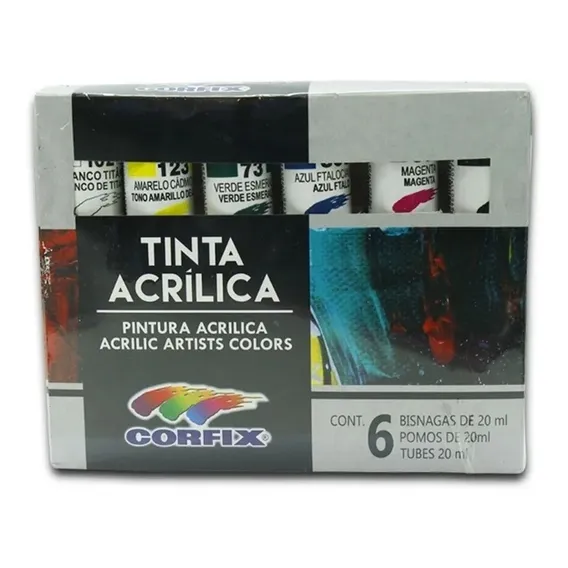 Estojo De Tinta Acrilica 06 Cores Corfix Foto 1