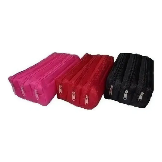 Estojo Escolar 3 Divisórias Repartições Triplo Vermelho Foto 1