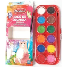 Estojo Jogo Aquarela Pintura 12 Cores Vivas + Pincel Escola Foto mini 2