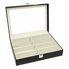 Estojo Maleta Caixa Organizador 8 Óculos Cadeado Couro Eco Cor Preto Foto  mini 1