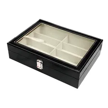 Estojo Maleta Caixa Organizador 8 Óculos Cadeado Couro Eco Cor Preto Foto mini  2