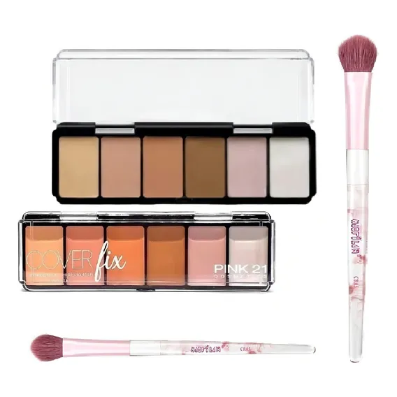 Estojo Paleta Corretivo Base Mia Make Kit 5 Cores + Pincel Tom Corretivo Nude Foto 1