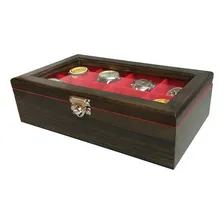 Estojo Para 08 Rel贸gios - 脡bano Flocado De Vermelho Foto mini 1