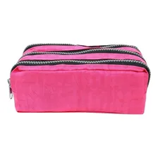 Estojo Triplo Escolar Feminino Masculino Tactel Simples Bom Cor Rosa Foto mini  3